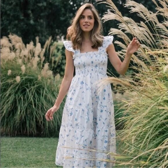 Hill House Ellie Nap Dress Blue Floral Ruffle Smocked Dress Sz XXL - Picture 11 of 12